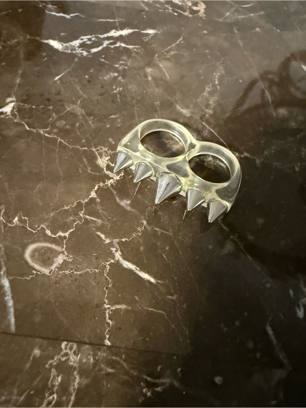 Silver Spiked Double-Finger Ring - Women Jewelry